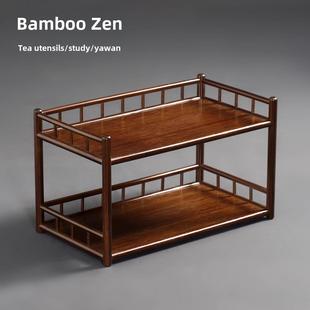 竹禅宗痕迹|竹制双层茶架桌面茶壶紫砂壶储茶架茶具储茶架