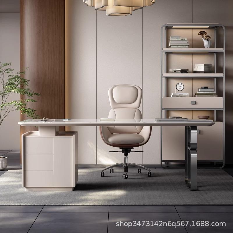 轻奢书房书桌意式极简岩板电脑桌家用现代简约办公桌设计师写字台