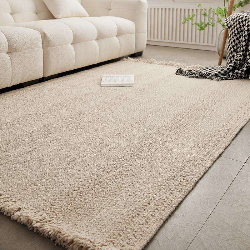 羊毛编织地毯北欧奶油风书房卧室茶几地垫客厅流苏床边无胶地毯