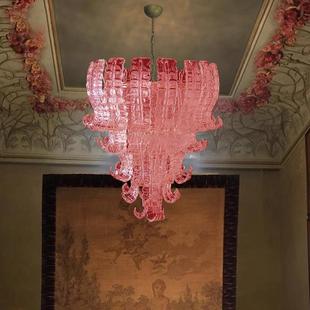 法式粉色玻璃吊灯别墅楼梯挑空灯大厅灯具复式Murano穆拉诺客厅灯