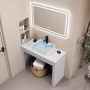 酒店免打孔防水大理石厕所落地式洗手脸盆卫生间立柱洗漱台柜组合