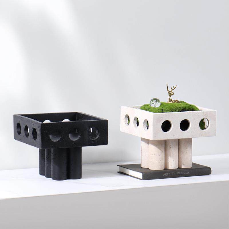 家居软装现代简约大理石花盆多肉绿植仿真永生苔藓花器装饰品摆件