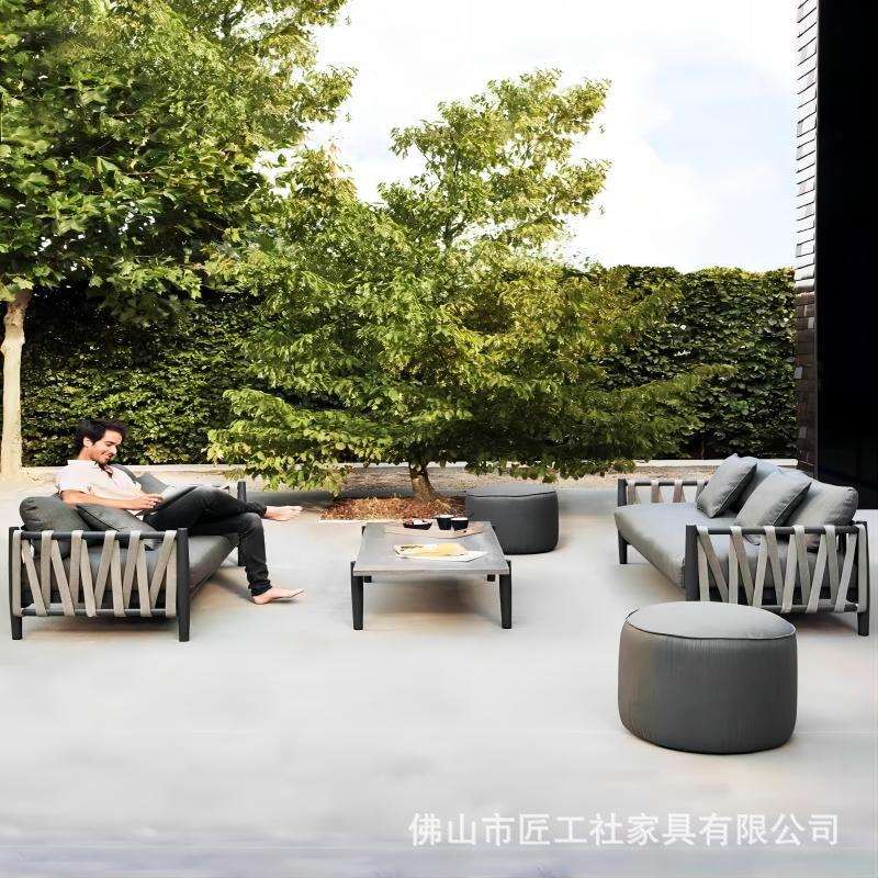 户外沙发藤编庭院花园露台防水防晒北欧休闲单人双人绳编沙发