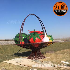玻璃钢大果篮雕塑 西瓜草莓大白菜蔬菜篮雕塑 农场庄园装饰大摆件