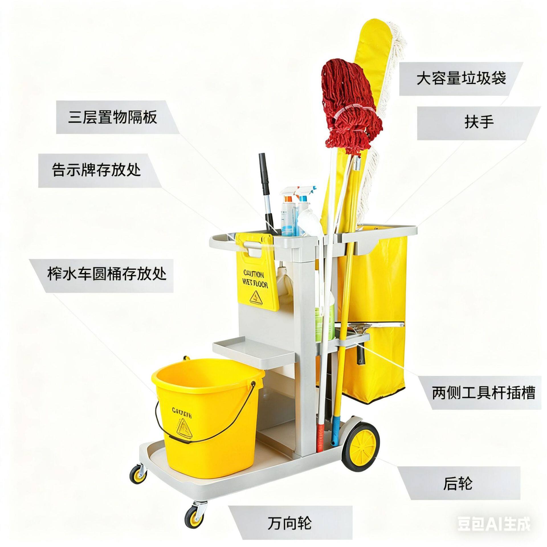 酒店白云清洁车保洁车多功能手推车宾馆客房布草车工具服务车