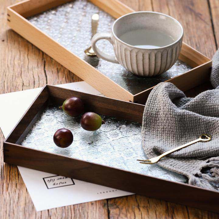 复古海棠花玻璃托盘家用杯子收纳实木围炉煮茶胡桃木茶盘水果手作,家居饰品,香薰托盘,淘宝优惠券,粉丝福利购,淘宝优惠卷