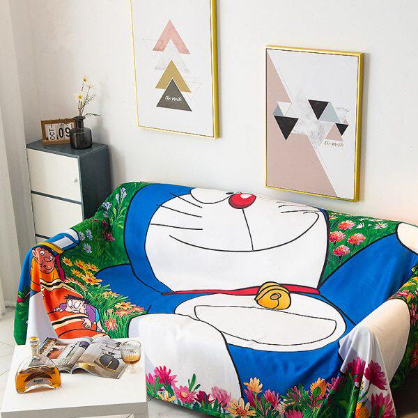 防尘全盖沙发罩套动漫布沙发沙发垫扶手单卡通双人蓝胖子巾大尺寸