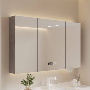 卫生间挂墙式置物架浴室储物柜智能独镜柜实木化妆镜收纳置放架