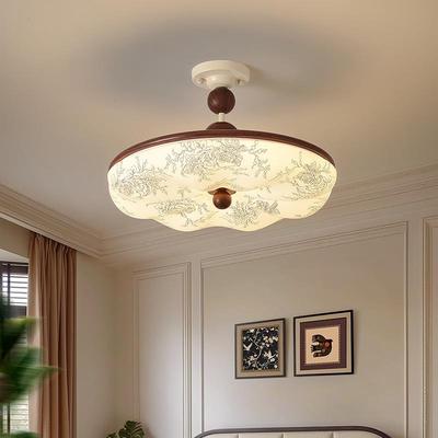 法式复古卧室宋代美学吸顶灯胡桃色实木护眼中古主卧室房间吸顶灯