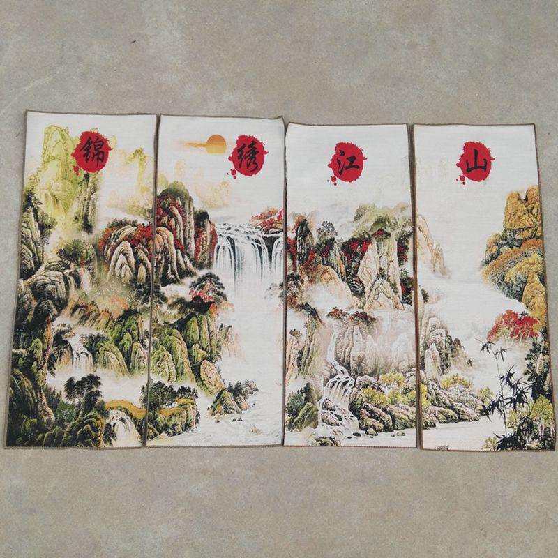 供应织锦画挂画丝绸精致刺绣画挂饰锦绣江山套装四条屏直销