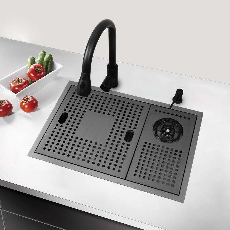 黑色高压洗杯器台下小单槽吧台中岛台纳米SUS304不锈钢水槽洗碗池