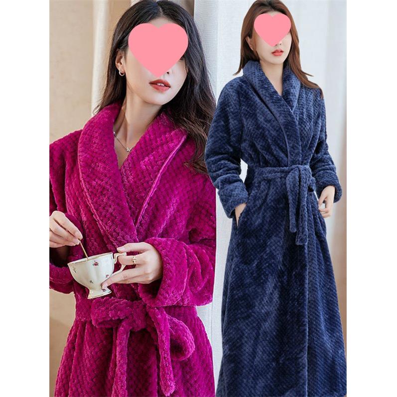 睡袍男冬法兰绒加厚2024年新款春秋女士双面加绒情侣浴袍保暖长袍