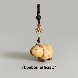 手工木雕Capybara钥匙炼吊坠Capybara书包书包吊坠汽车钥匙炼生日