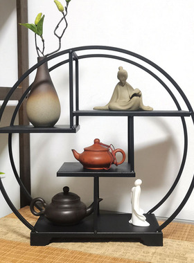 新中式桌面摆饰家居办o公室茶馆紫砂茶壶工艺品摆件摆设铁艺博古