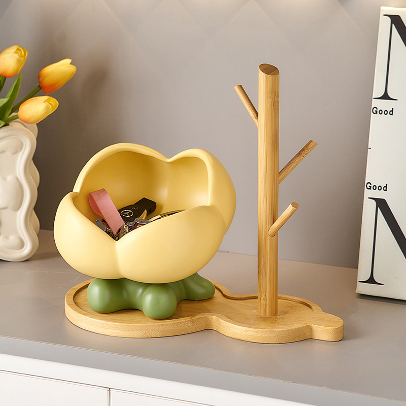 入户玄关钥匙收纳摆件陶瓷花朵门口入门置物架托盘客W厅家居装饰
