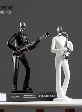 北欧现代黑白音乐人物摆件创意办公室客厅书房家居装W饰工艺品摆