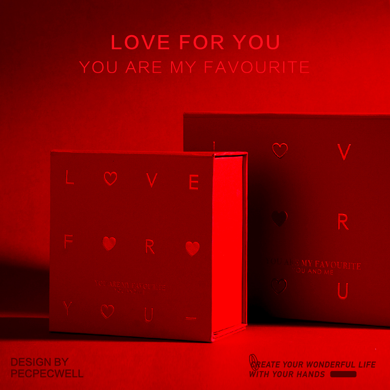 ppw礼物盒子 情侣爱心 红色烫金礼盒心型包装盒情人节Z大号礼品盒