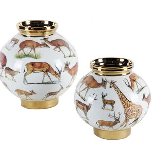 橘红色长颈鹿陶瓷群雄逐鹿圆肚花瓶插花摆件欧式客厅卧室创意饰品