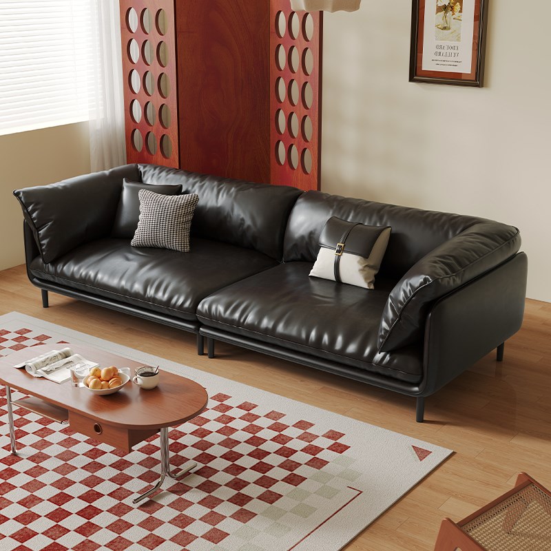 复古风油蜡真皮HUG怀抱沙发y极简客厅中古风黑色三人位小户型直排