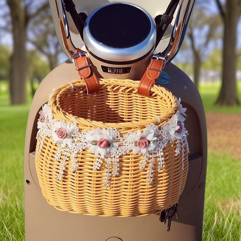 复古折叠a自行车藤编车筐车篮柳编单车车篓框电动车尾箱菜篮子