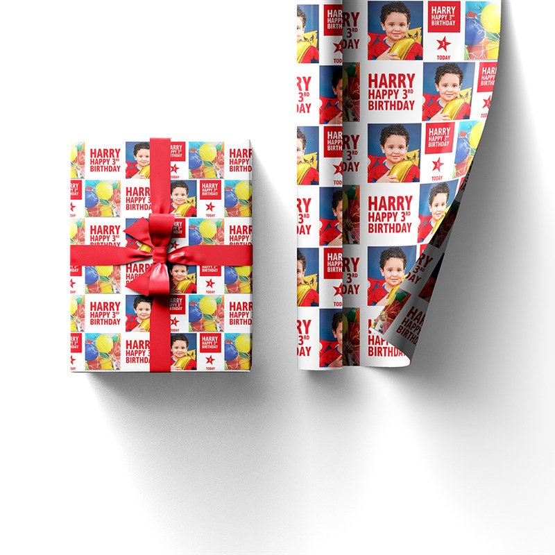 Happy birthday姓名年龄照片定制生日礼物包装纸V礼品纸来图定做