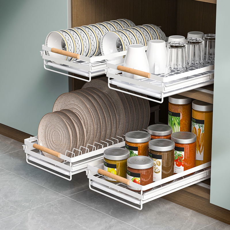 抽拉式厨房抽拉碗架碗碟收纳x架橱柜碗柜拉篮家用台面沥水篮新款