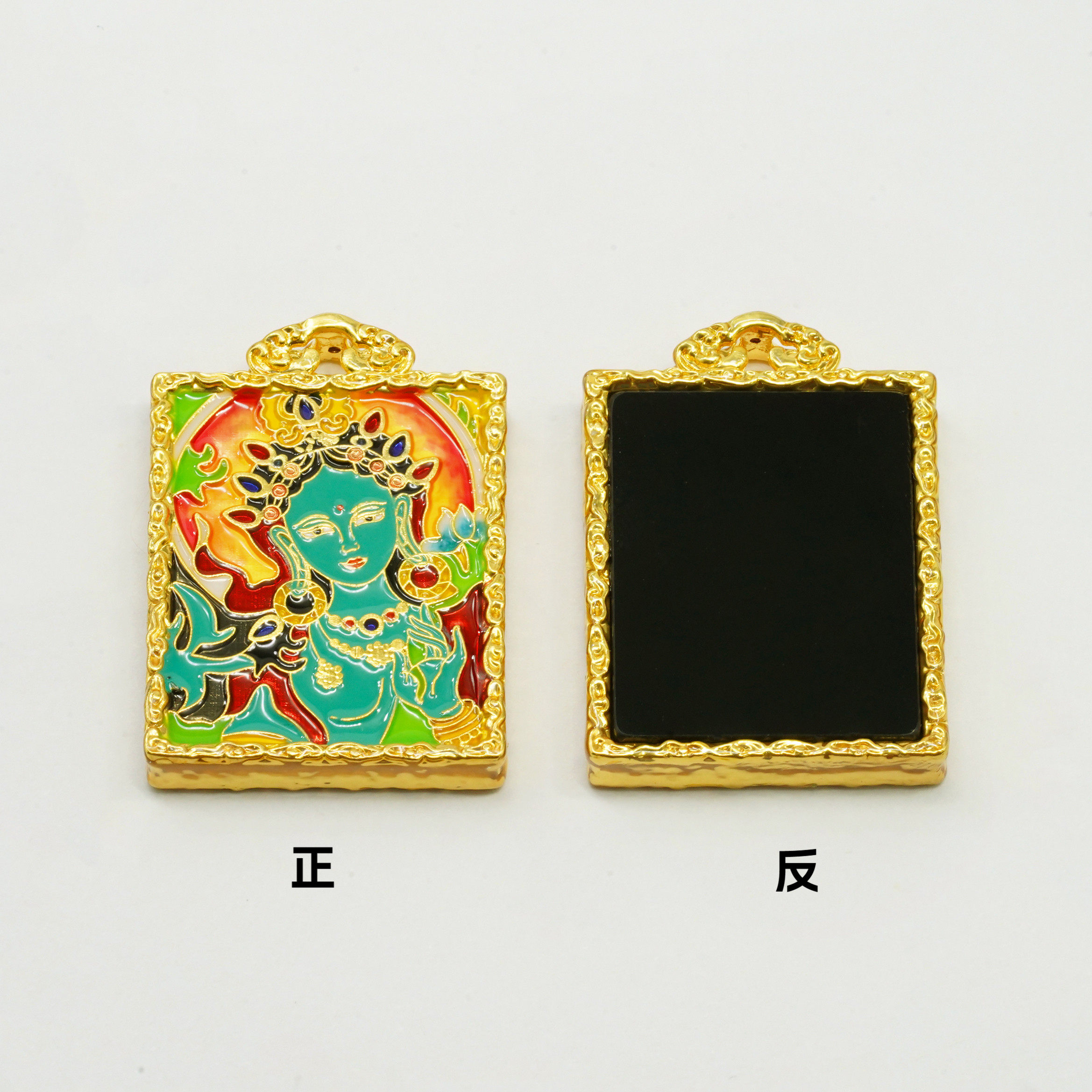 【店铺专属】18k金黑玛瑙绿度母方牌吊坠【QL07464】