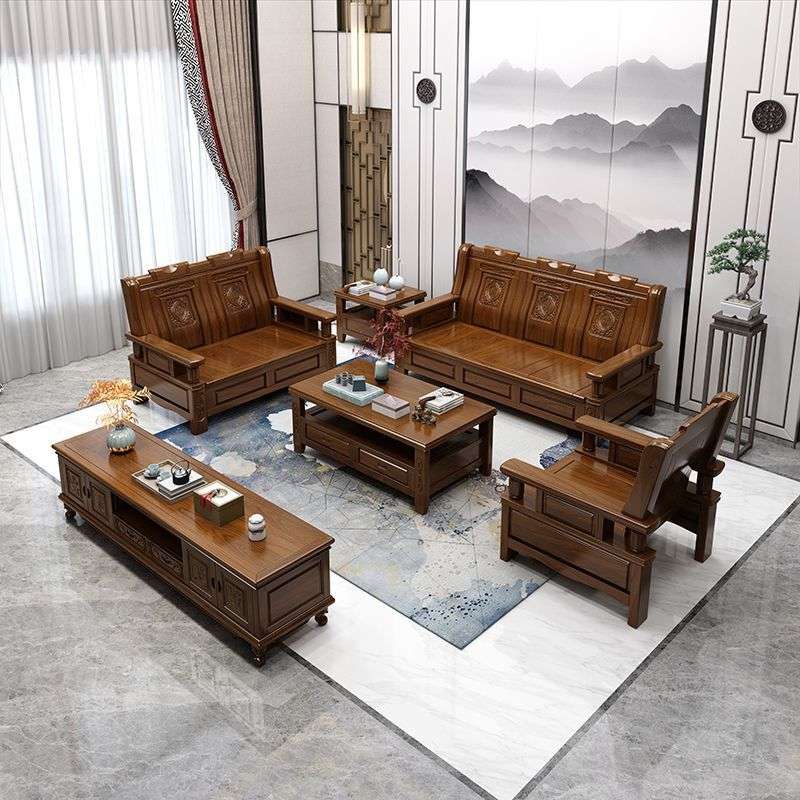 实木沙发客厅木质茶几电视柜组合三人位木头农村经济型家具红春木