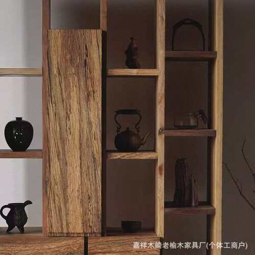 老榆木储物架家用实木客厅茶具展示博古架民宿书房多宝阁收纳木柜