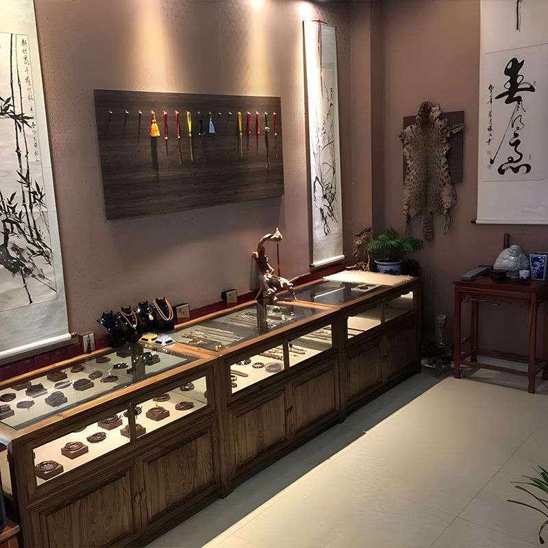 中式实木展示柜玉器饰品陈列柜翡翠首饰展柜复古古玩玻璃柜台珠宝图片