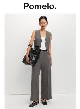 Pomelo条纹长裤-浅灰色