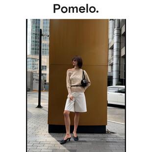 毛衣女 简约慵懒显瘦奶油色不对称漏肩设计针织衫 Pomelo 法式