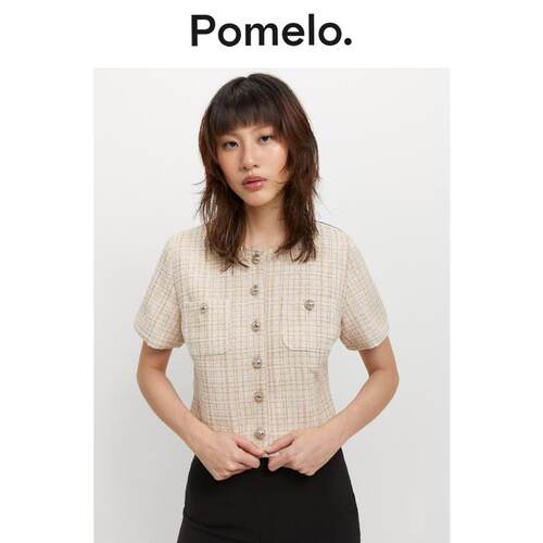 Pomelo 米色毛呢扣饰衬衫