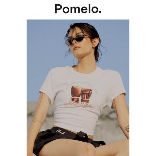 Pomelo 白色泰拳图案女士短袖T恤