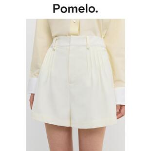Pomelo 象牙白 侧边褶饰短裤