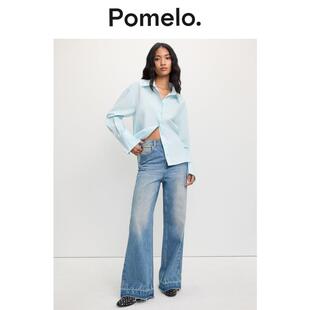 衬衫 Pomelo 宽松直筒侧镂空设计感小个子女纽扣长袖