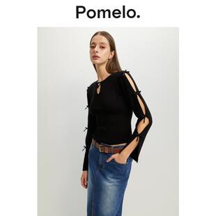 毛针织衫 Pomelo 蝴蝶结镂空露肩系带设计感长袖