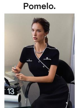 Pomelo 黑色开扣侧开衩连衣裙