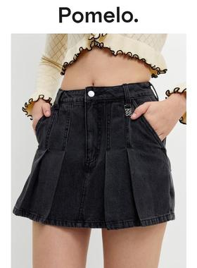 Pomelo 黑色褶皱Logo短裙裤
