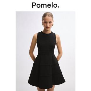 Pomelo 赫本风黑色无袖连衣裙收腰显瘦小个子短款a字裙气质小黑裙