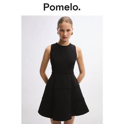Pomelo 赫本风黑色无袖连衣裙收腰显瘦小个子短款a字裙气质小黑裙
