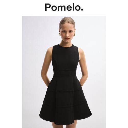 Pomelo 赫本风黑色无袖连衣裙收腰显瘦小个子短款a字裙气质小黑裙