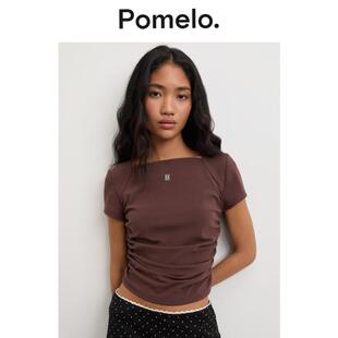 褶皱设计感方领短袖 短款 T恤女 休闲复古修身 Pomelo
