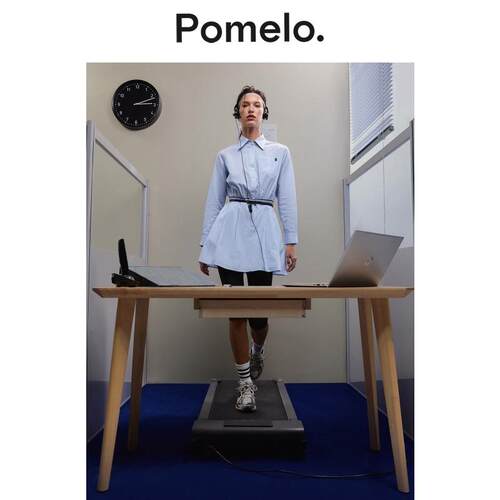 Pomelo 衬衫式连衣裙中长款收腰修身显瘦蓝色条纹裙子女