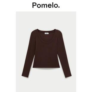 内搭辣妹打底衫 Pomelo 圆领T恤女春坑条肌理感长袖 短款 修身