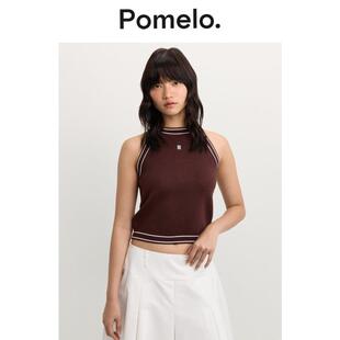 Pomelo 棕色 撞边挂脖上衣