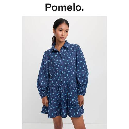 Pomelo 蓝色花卉荷叶边连衣裙