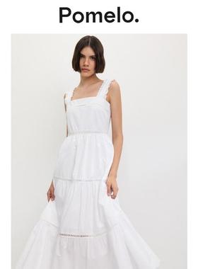 Pomelo 镂空饰边长款连衣裙 - 白色