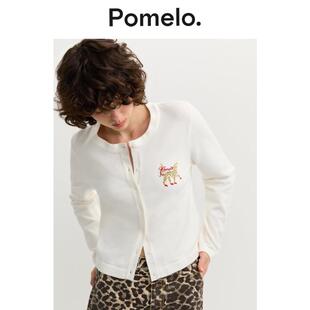 上衣女 女趣味豹子刺绣显瘦通勤易搭针织开衫 Pomelo 圆领针织开衫