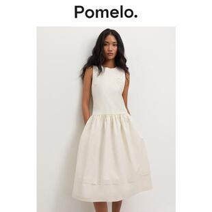 花苞裙宽松显瘦通勤中长款 气质白色连衣裙无袖 连衣裙 法式 Pomelo
